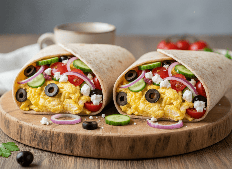 High-Protein Greek Salad Omelet Wrap