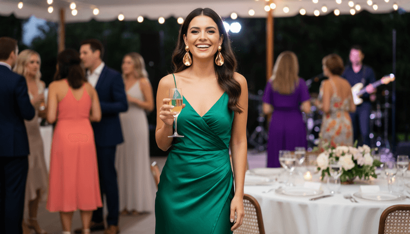 Silk Midi Dress + Slingback Heels + Sculptural Earrings