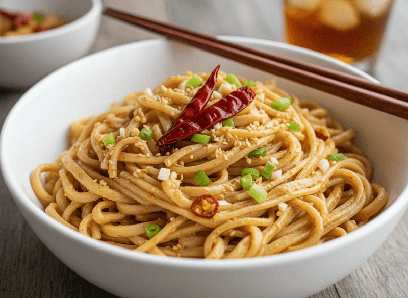 Cold Sesame Wheat Noodles with Garlic and Chili Oil