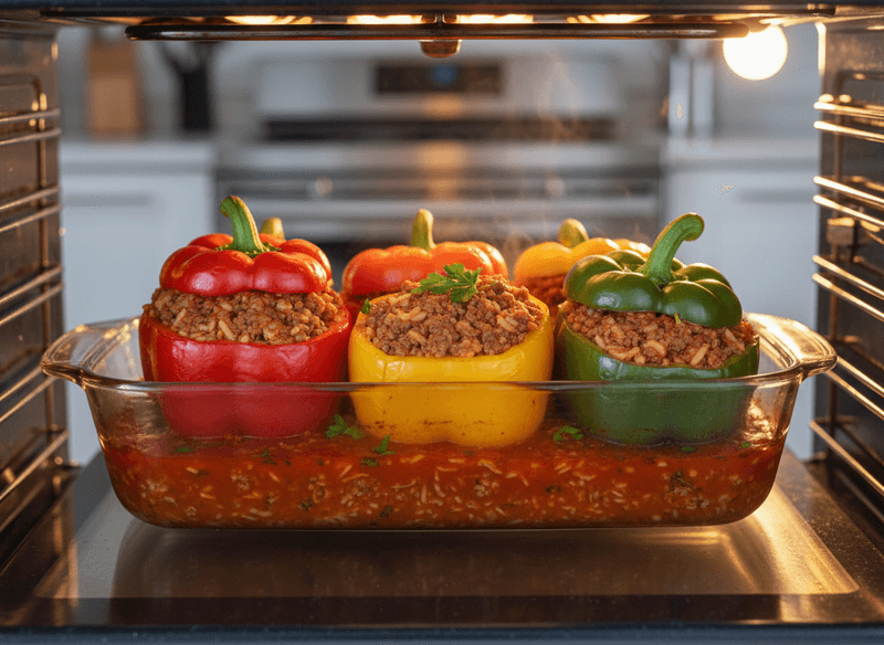 Old-Fashioned Stuffed Bell Peppers with Rice and Beef