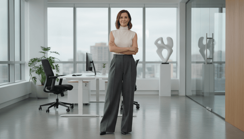 Sleeveless Turtleneck + Wide-Leg Trousers