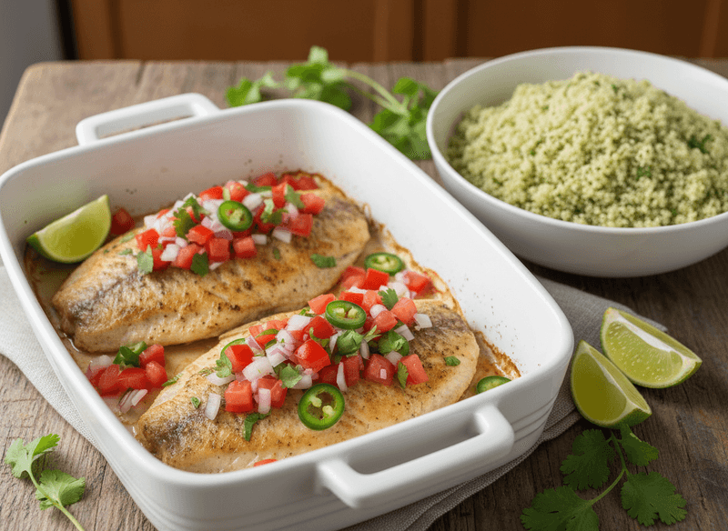 Baked Tilapia with Pico de Gallo and Cilantro-Lime Quinoa
