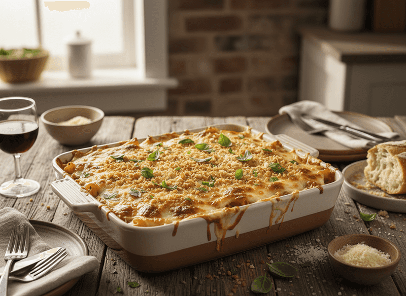 Five-Cheese Baked Ziti with Garlic Butter Crumbs