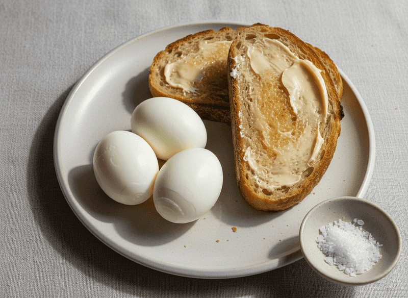 Plain-but-Perfect Hard-Boiled Eggs with Buttered Toast and Salt