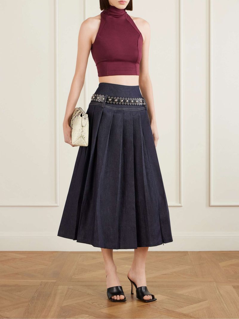 Structured Denim Midi Skirt