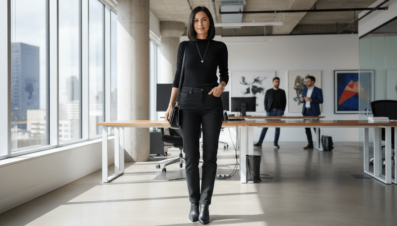 Style Black Jeans with a Monochrome Top