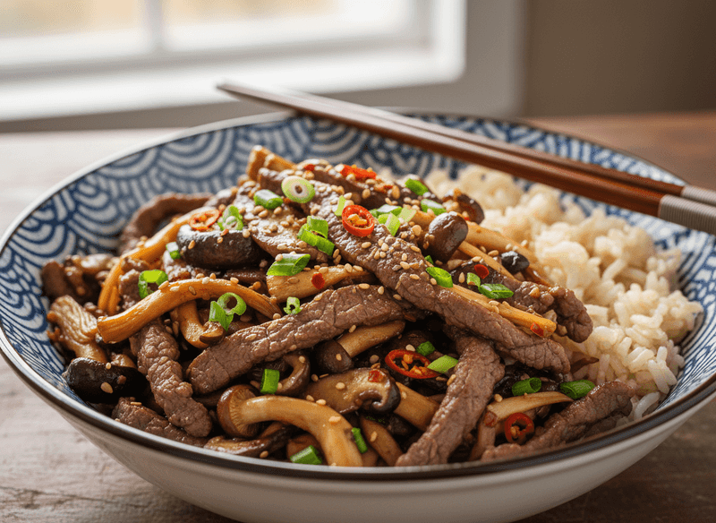 Mushroom-Heavy Beef Stir-Fry with Minimal Rice