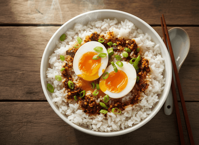 Jammy Egg Rice Bowl with Scallions and Chili Crisp