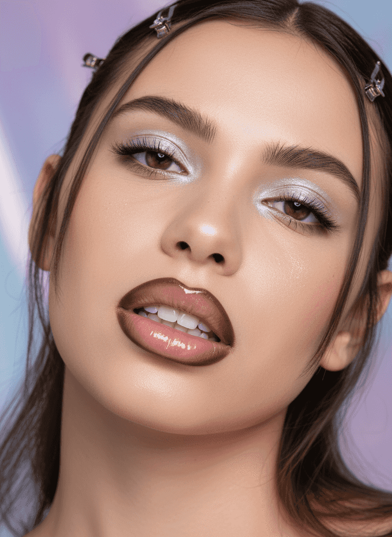 Glossy Lips with Brown Liner (Y2K Inspired)