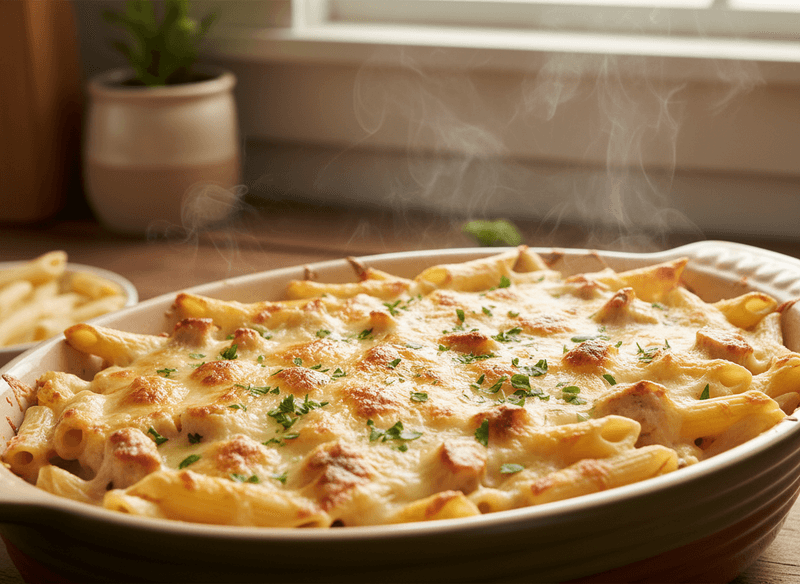 Creamy Chicken Alfredo Penne Bake
