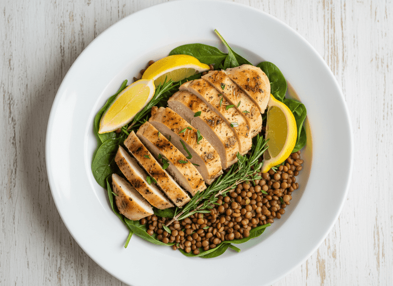 Lemon-Herb Chicken with Lentil & Spinach Base