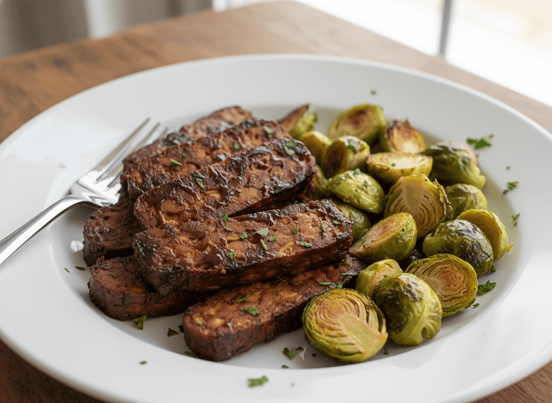 Balsamic Tempeh with Roasted Brussels Sprouts