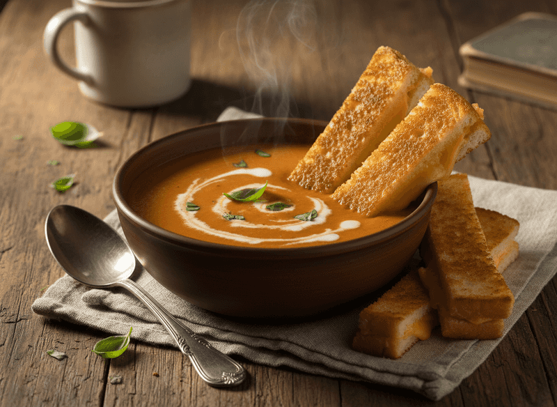 Creamy Tomato Soup with Grilled Cheese Dippers