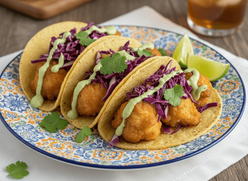 Crispy Cauliflower Tacos with Avocado Lime Sauce