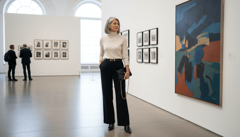 Wide-Leg Trousers + Fitted Knit Top