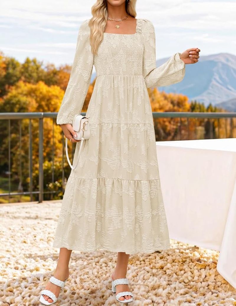 Zesica Prairie Puff-Sleeve Midi Dress