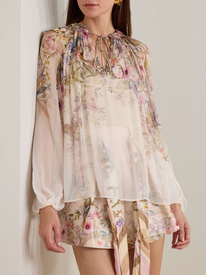 Zimmermann Rebellion Tie-Detailed Gathered Chiffon Blouse