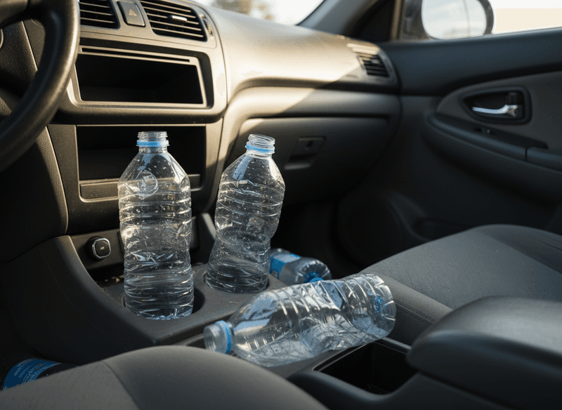 Half-Used Warm Water Bottles Forgotten in the Cup Holders