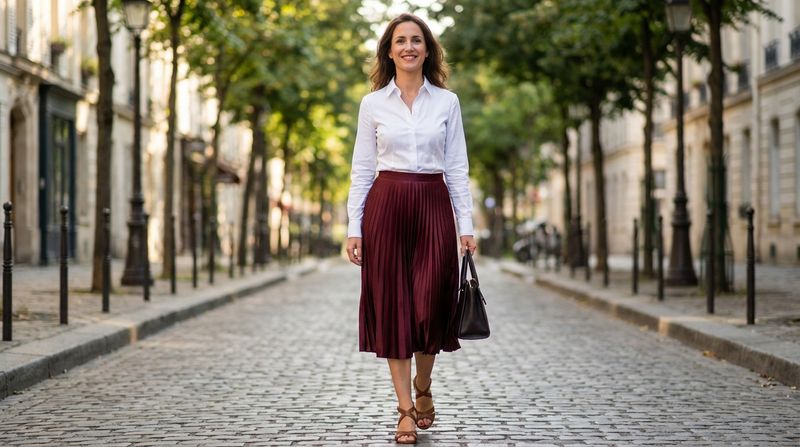 A Crisp White Shirt Tucked into a Midi Skirt