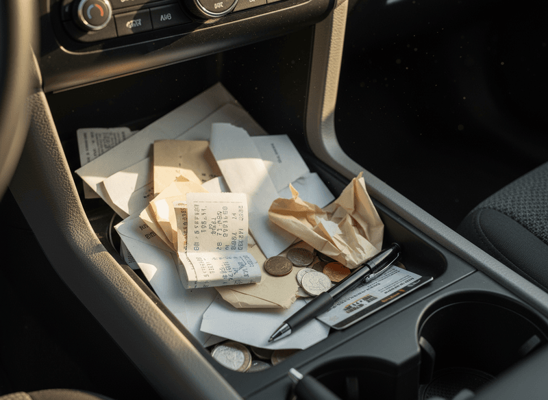 Expired Parking Tickets Stuffed in the Center Console