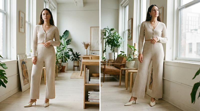 A Knit Co-Ord Set in a Neutral Tone