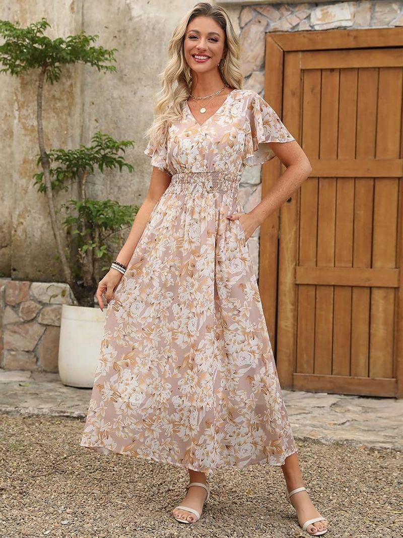 ANRABESS – Floral Maxi Dress (Button Front / Flowy)