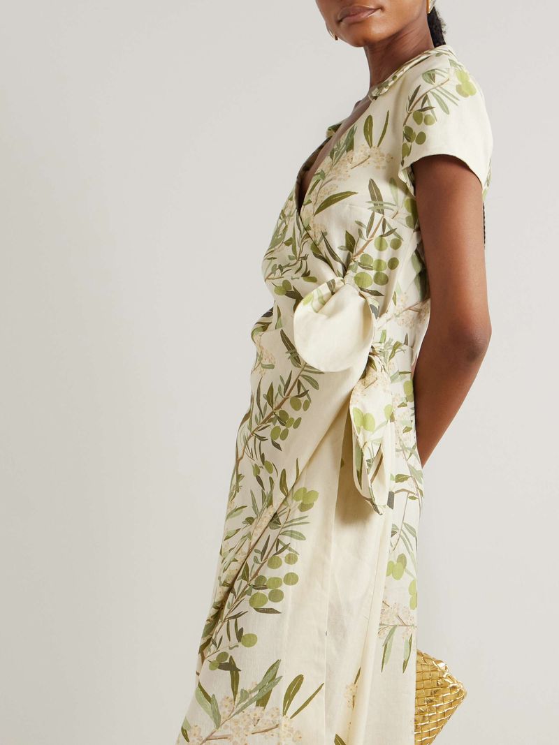 BERNADETTE Mara Printed Linen-Blend Midi Wrap Dress