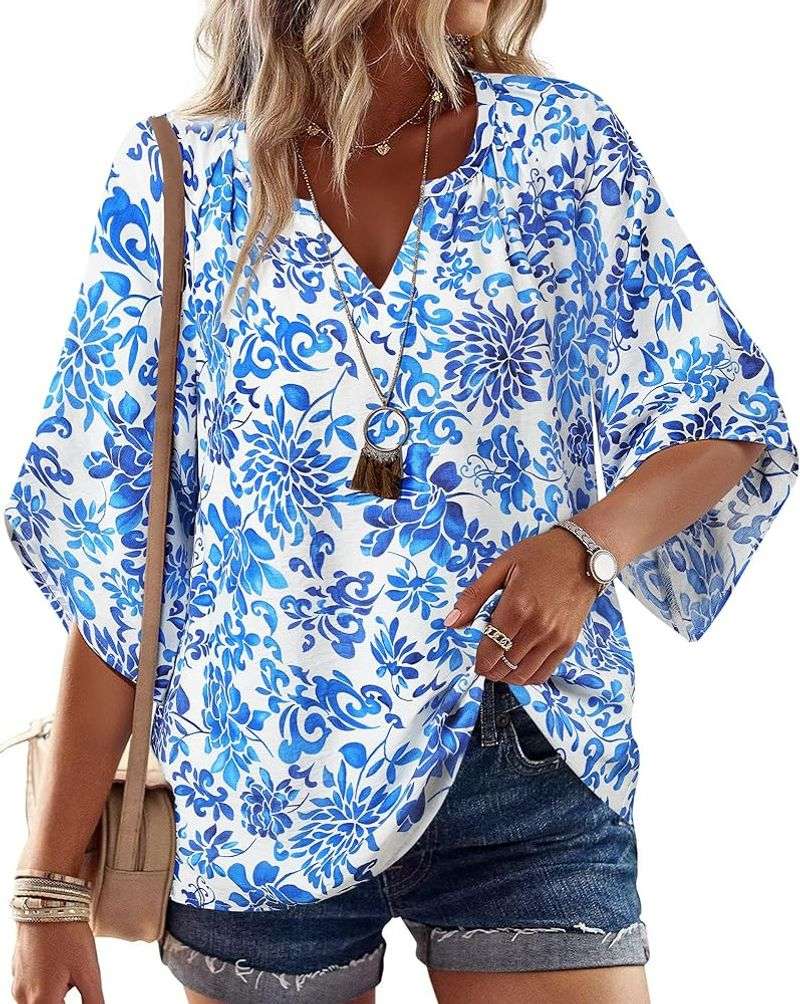 Bebonnie 3/4 Sleeve Boho Peasant Blouse