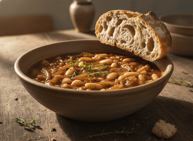 Caramelized Onion and White Bean Stew with Crusty Bread