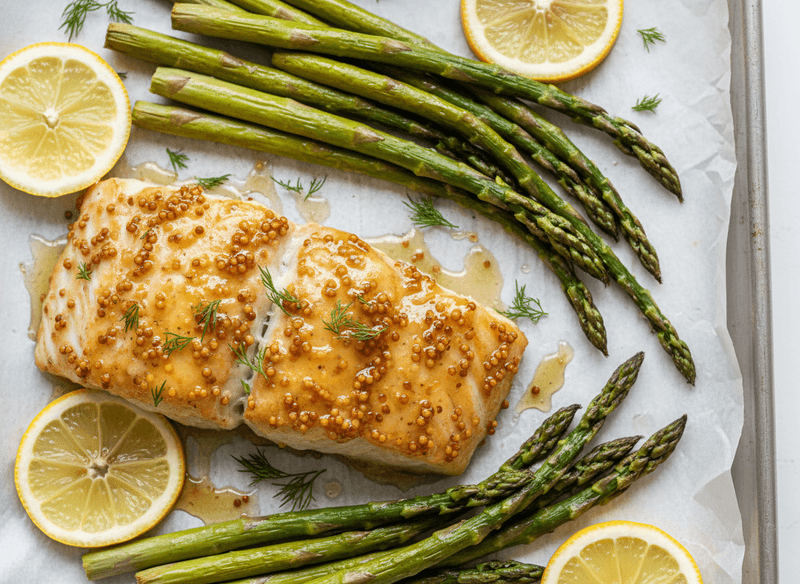 Honey Mustard Baked Cod with Roasted Asparagus