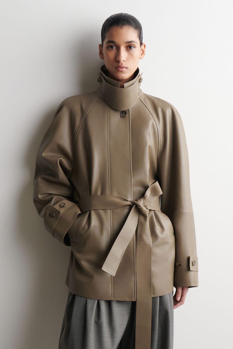 COS Mock-Neck Leather Trench Coat