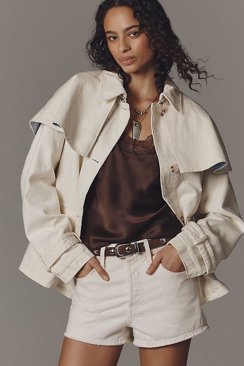 Maeve (Anthropologie) – Sailor Collar Cotton Trench Coat