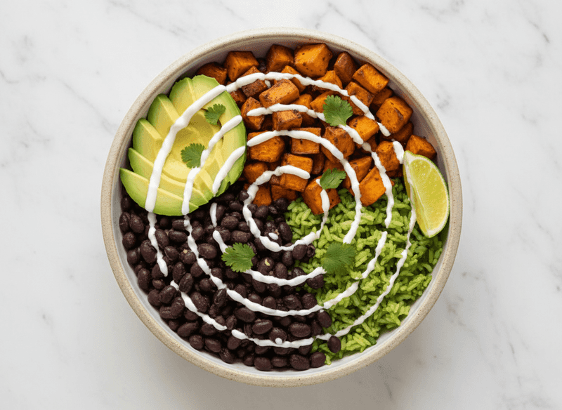 Black Bean and Roasted Sweet Potato Burrito Bowls