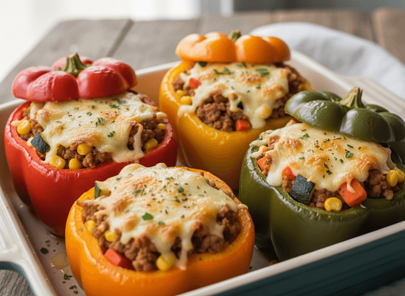 Ground Turkey and Vegetable Stuffed Bell Peppers