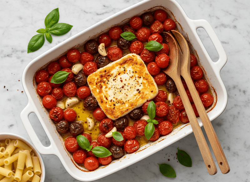 Baked Feta, Roasted Tomatoes, and Pasta with Herbs