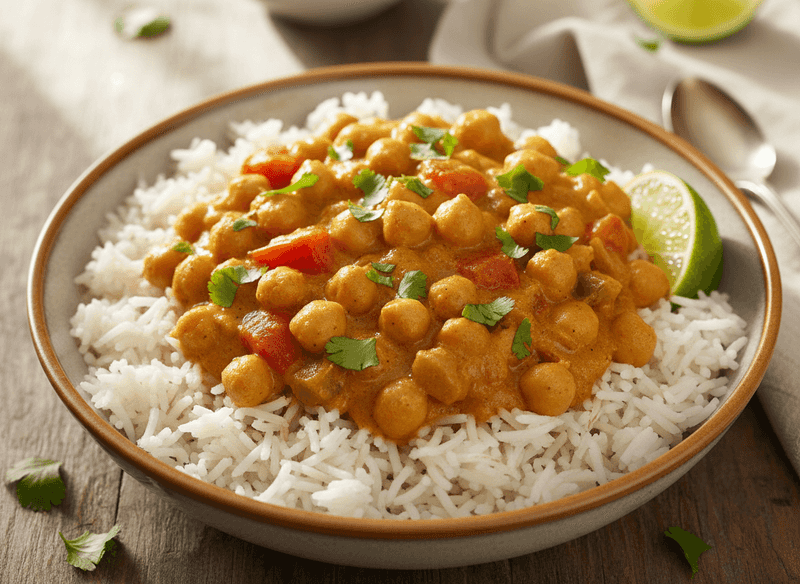 Chickpea and Tomato Coconut Curry over Rice