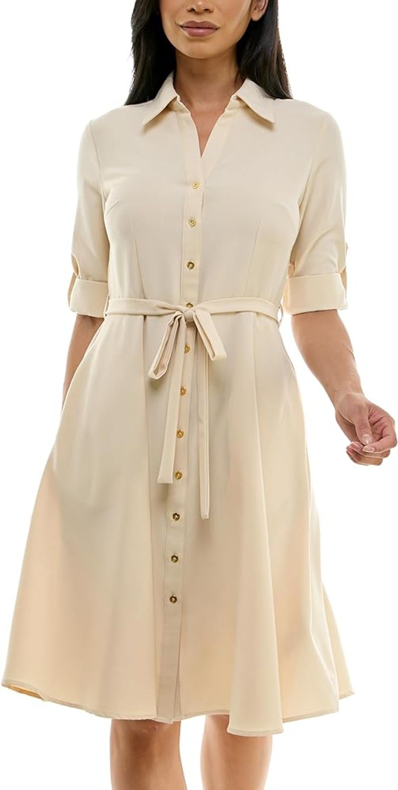 Sharagano Button-Front Pleated Shirt Dress