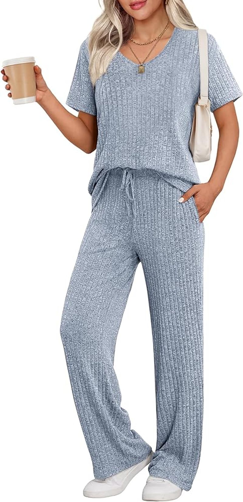 Ekouaer Knit Two-Piece Lounge Set