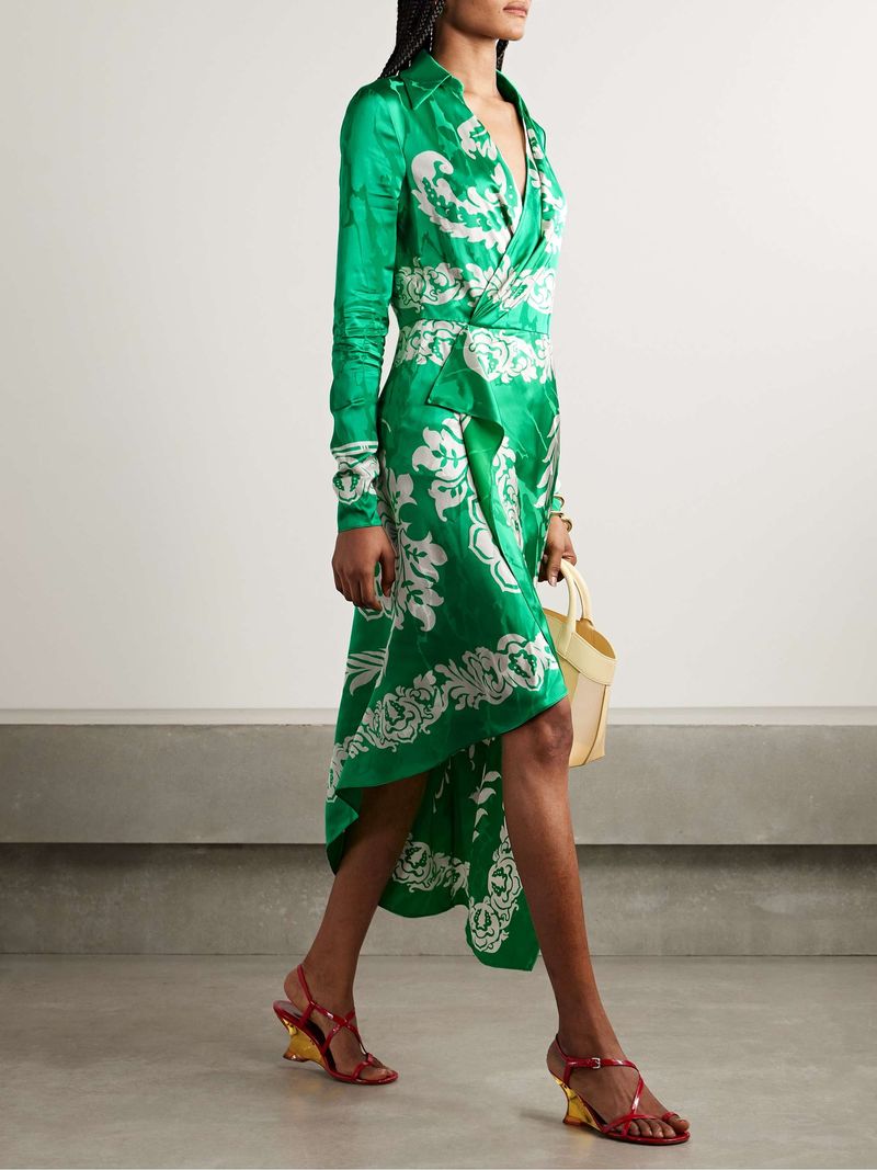 Etro Draped Satin-Jacquard Midi Dress