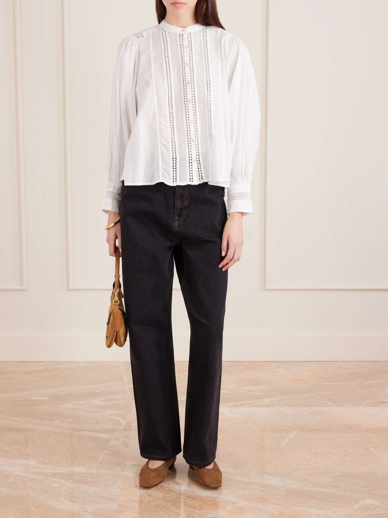 Farm Rio Lace-Trimmed Cotton Blouse