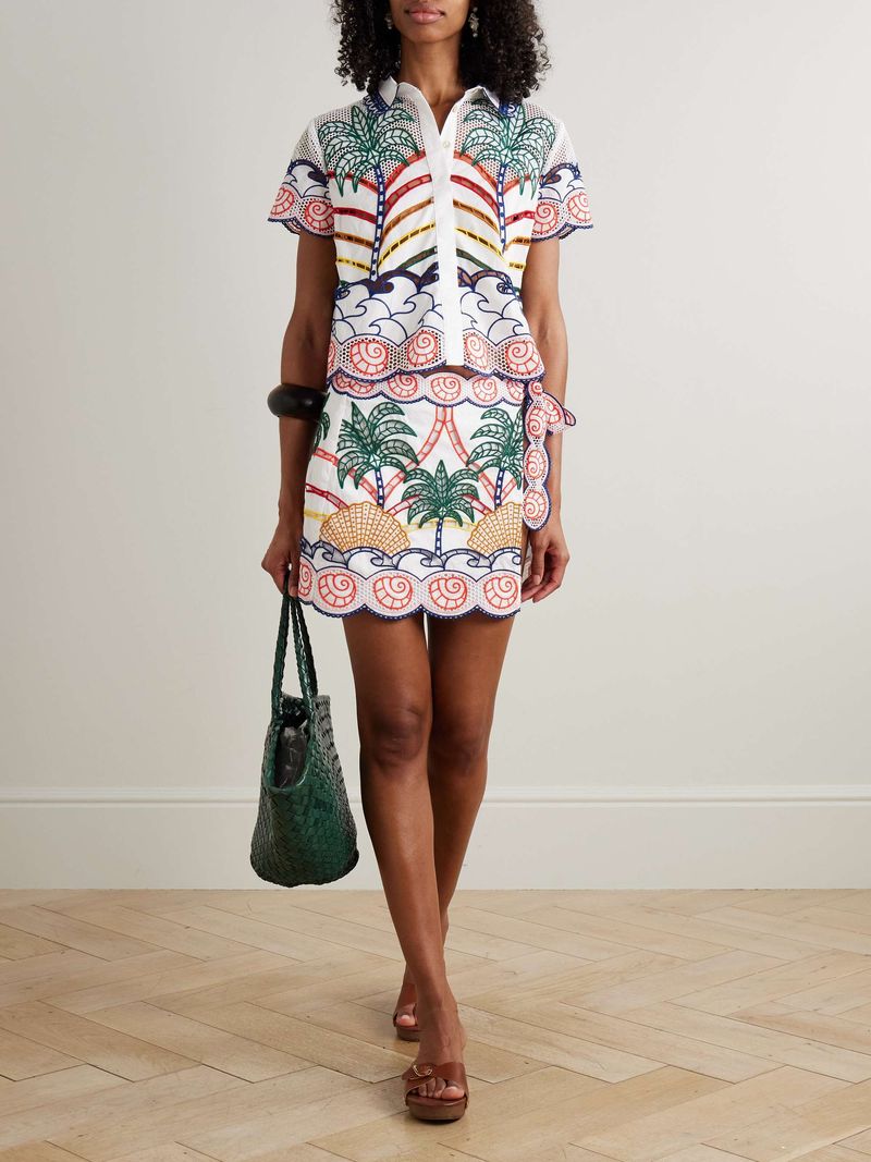 Farm Rio Scalloped Richelieu Cotton Shirt