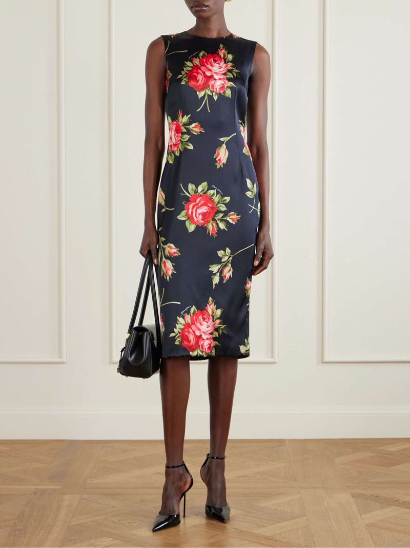 Floral Satin Midi Dress