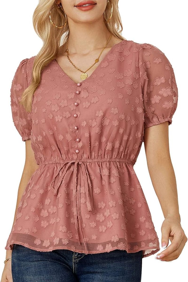 GRACE KARIN Flowy Ruffle Hem Chiffon Blouse