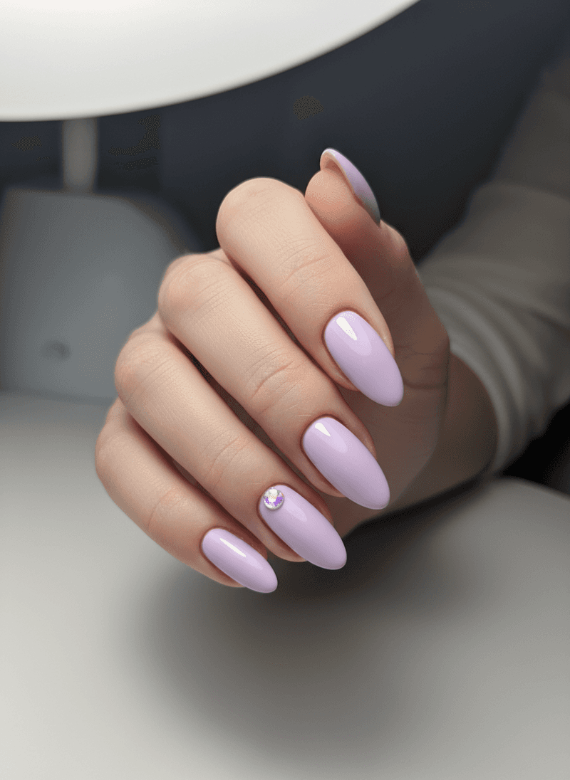 Single Accent Gemstone or Pearl on Soft Pastel Nails