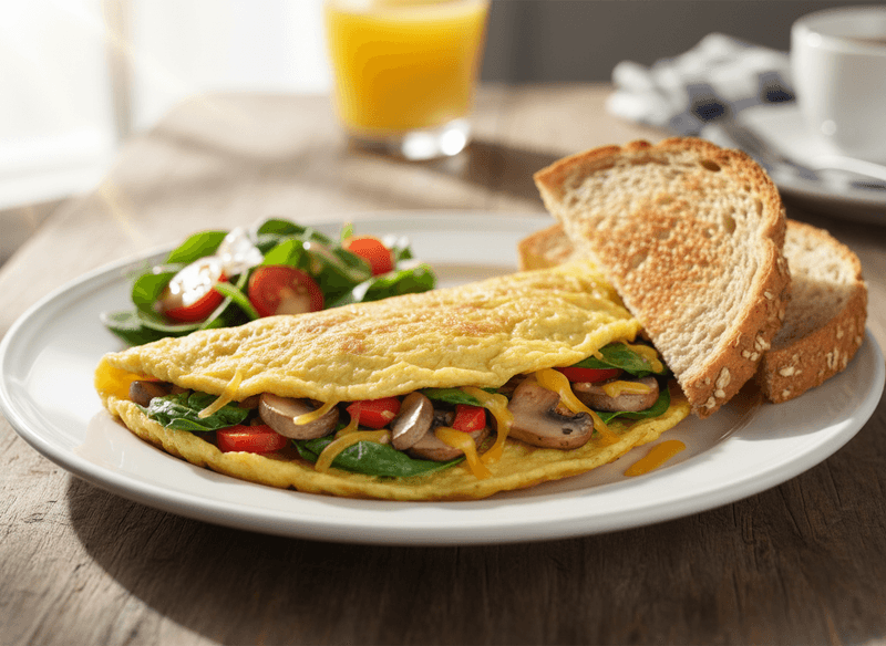 Veggie-Loaded Omelet with Side Salad and Whole-Grain Toast