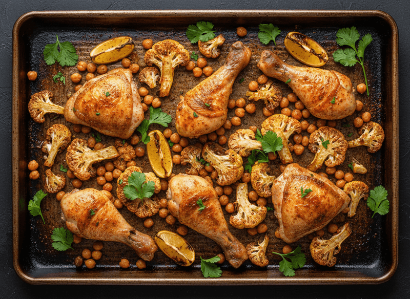 One-Pan Roasted Chicken, Chickpeas, and Cauliflower with Paprika