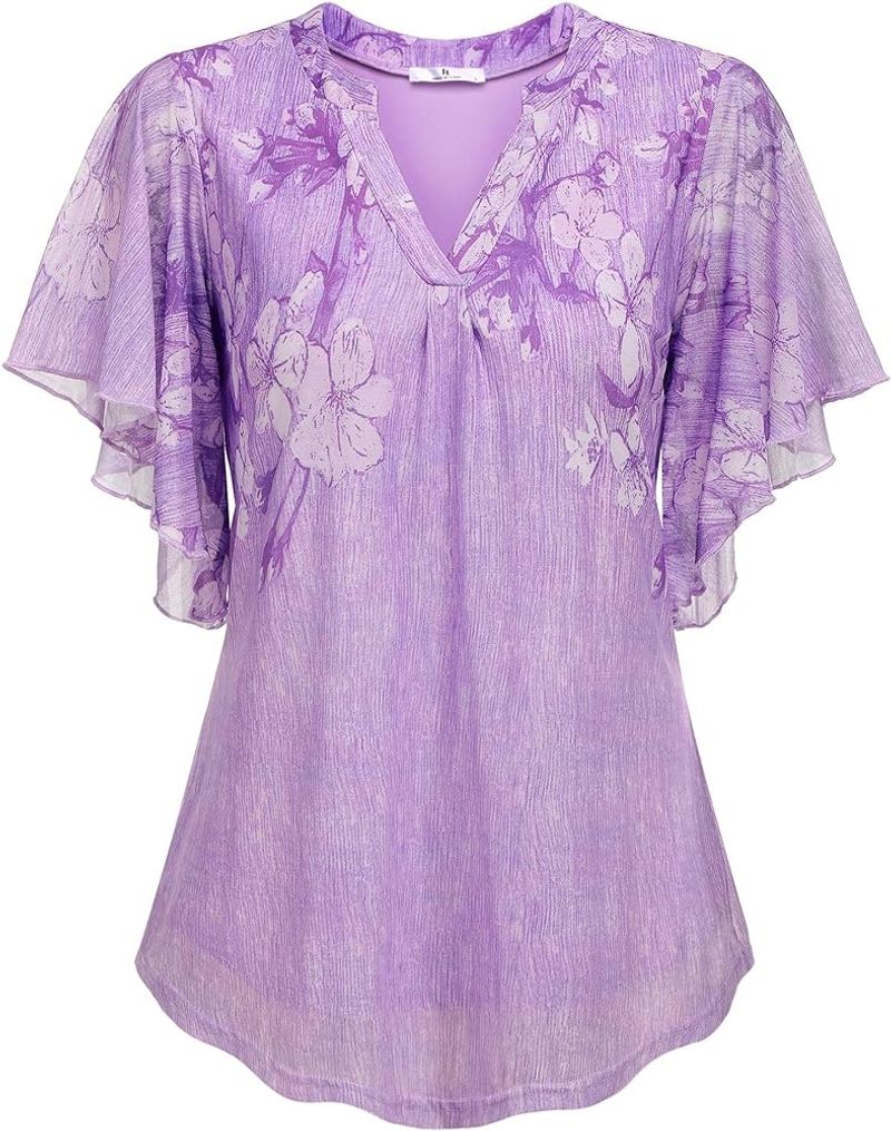 HOTOUCH Ruffle Sleeve Floral Tunic