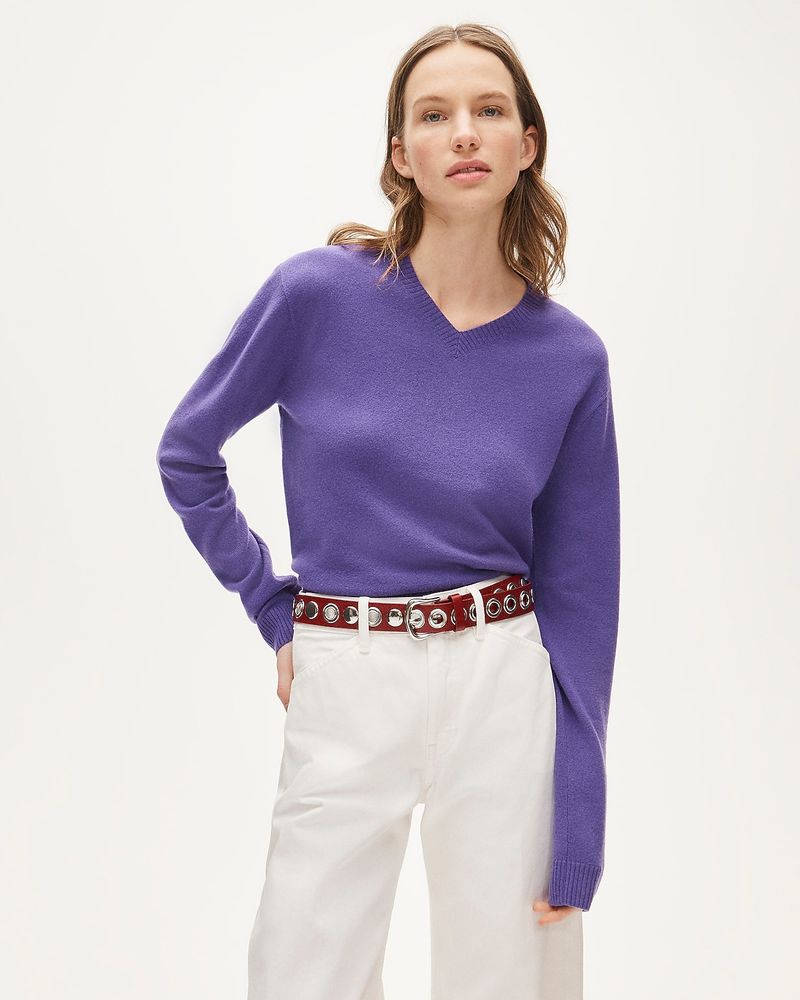 J.Crew Cashmere High V-Neck Sweater in Royal Violet