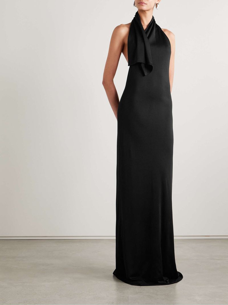 KHAITE Roza Draped Jersey Halterneck Maxi Dress