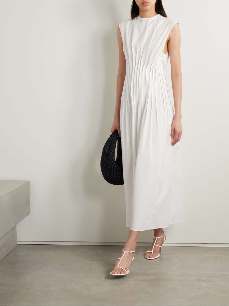 KHAITE Wes Pintucked Cotton-Poplin Maxi Dress